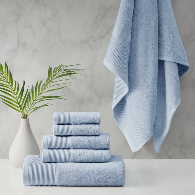 Nuage Cotton Tencel Blend Antimicrobial 6 Piece Towel Set Blue