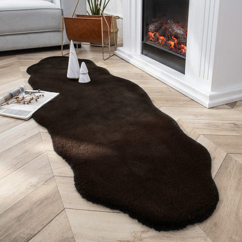 Chocolate Brown Faux Rabbit Fur Fuzzy Soft Fluffy Plush Cozy Shaggy Area Rug by Homemartgoods
