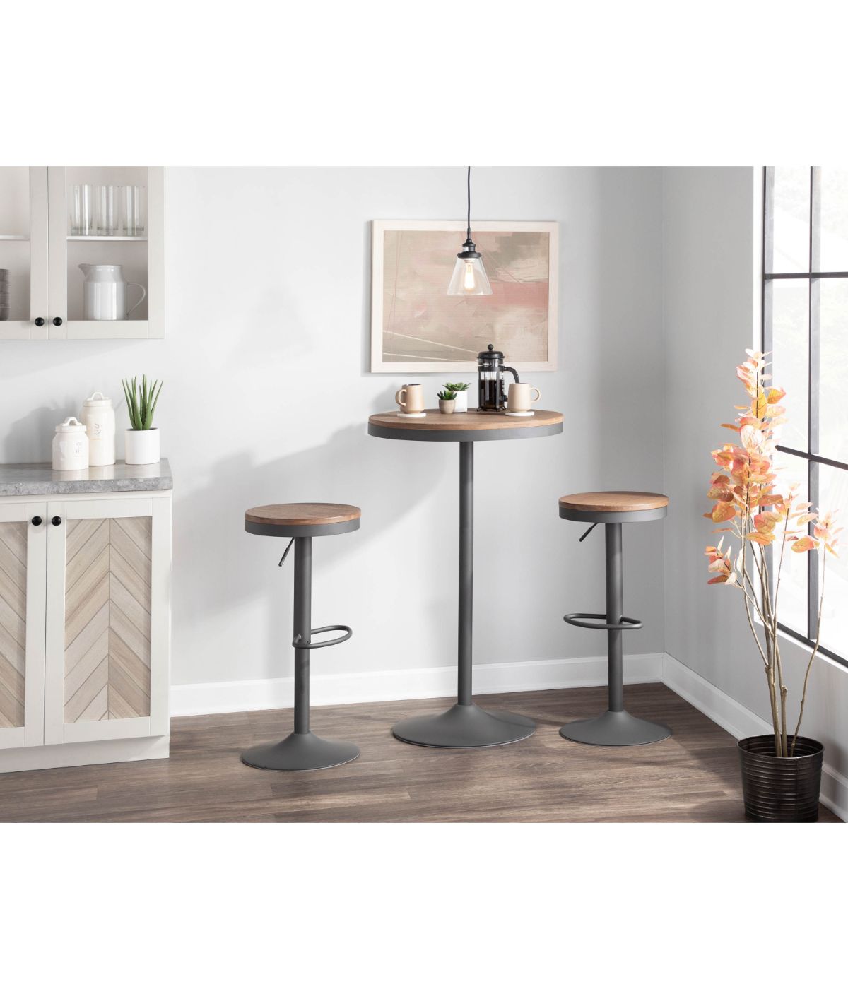  LumiSource Dakota Barstool - Set of 2 Grey & Brown - Grey & Brown - Bonton