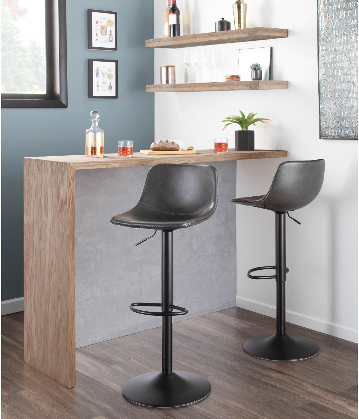  LumiSource Duke Barstool - Set of 2 Black & Grey - Black & Grey - Bonton