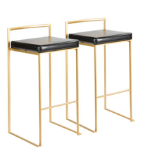 Fuji Stacker Gold Barstool Leather - Set of 2 Gold & Black