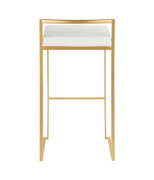 Fuji Stacker Gold Barstool Leather - Set of 2 Gold & White