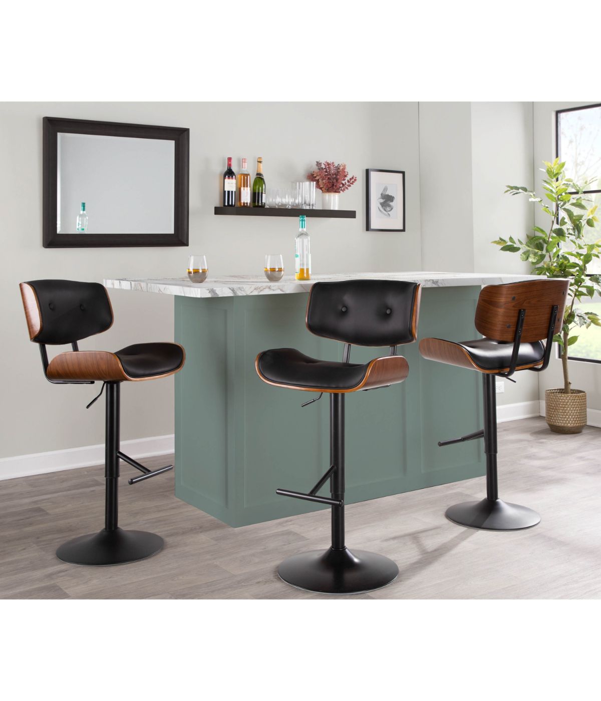  LumiSource Lombardi Barstool Walnut & Black - Walnut & Black - Bonton