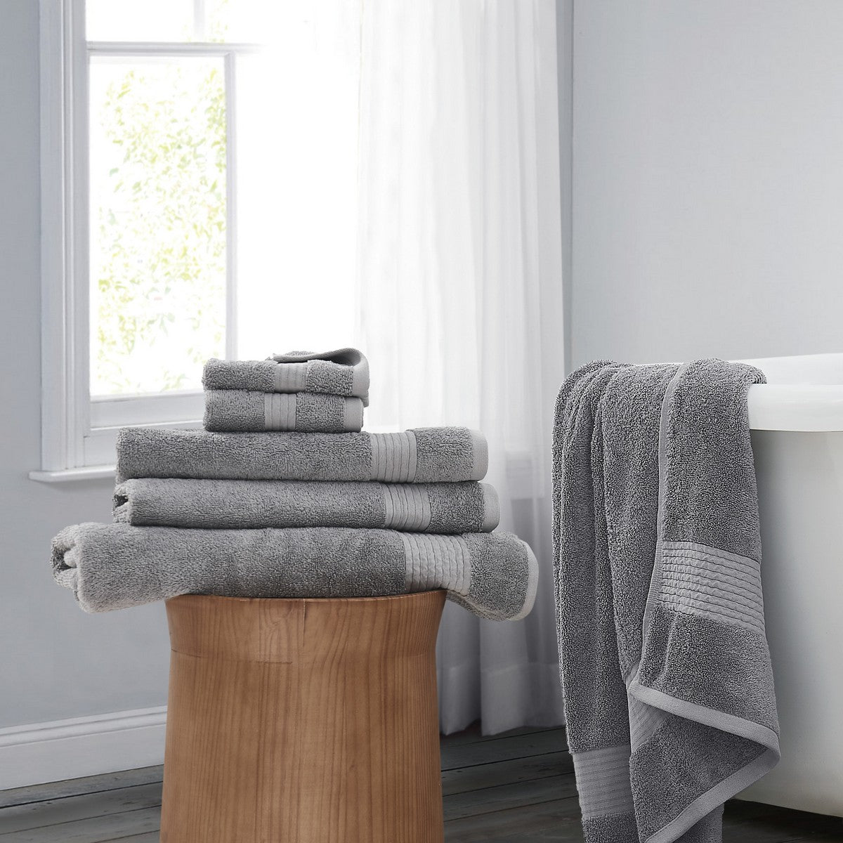  Brooklyn Loom Cotton TENCEL™ Towel 6 Piece Set Grey - Grey - Bonton