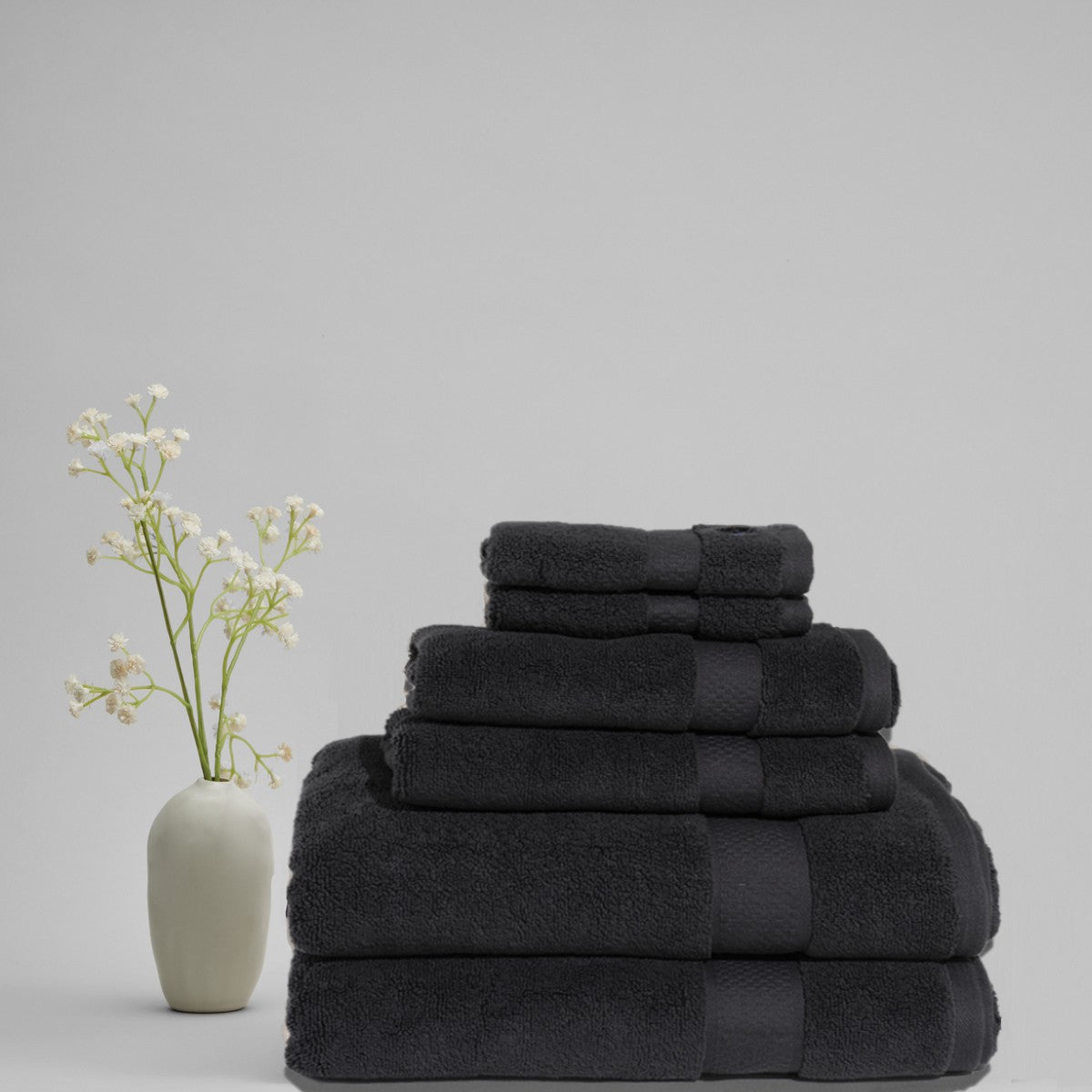  Royal Velvet Signature Solid 6 Piece Towel Set - Black - Bonton