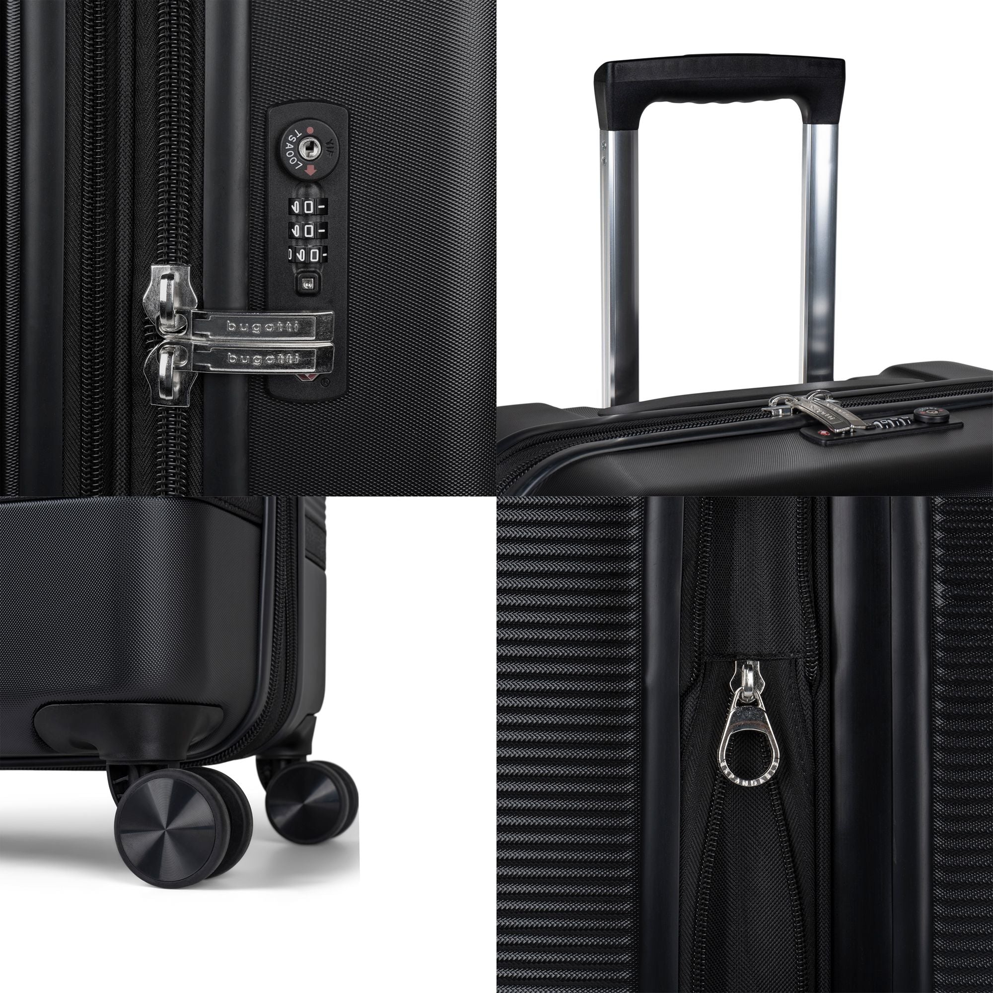  Bugatti Wellington 3 Piece Luggage Set - ABS/Vegan Leather Blend Black - Black - Bonton