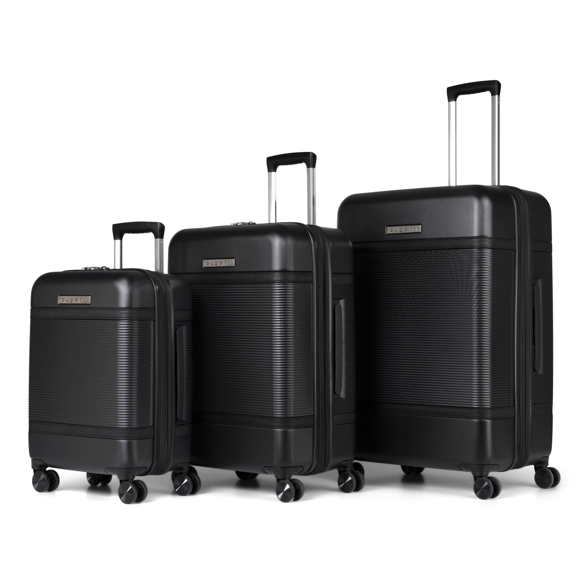  Bugatti Wellington 3 Piece Luggage Set - ABS/Vegan Leather Blend Black - Black - Bonton