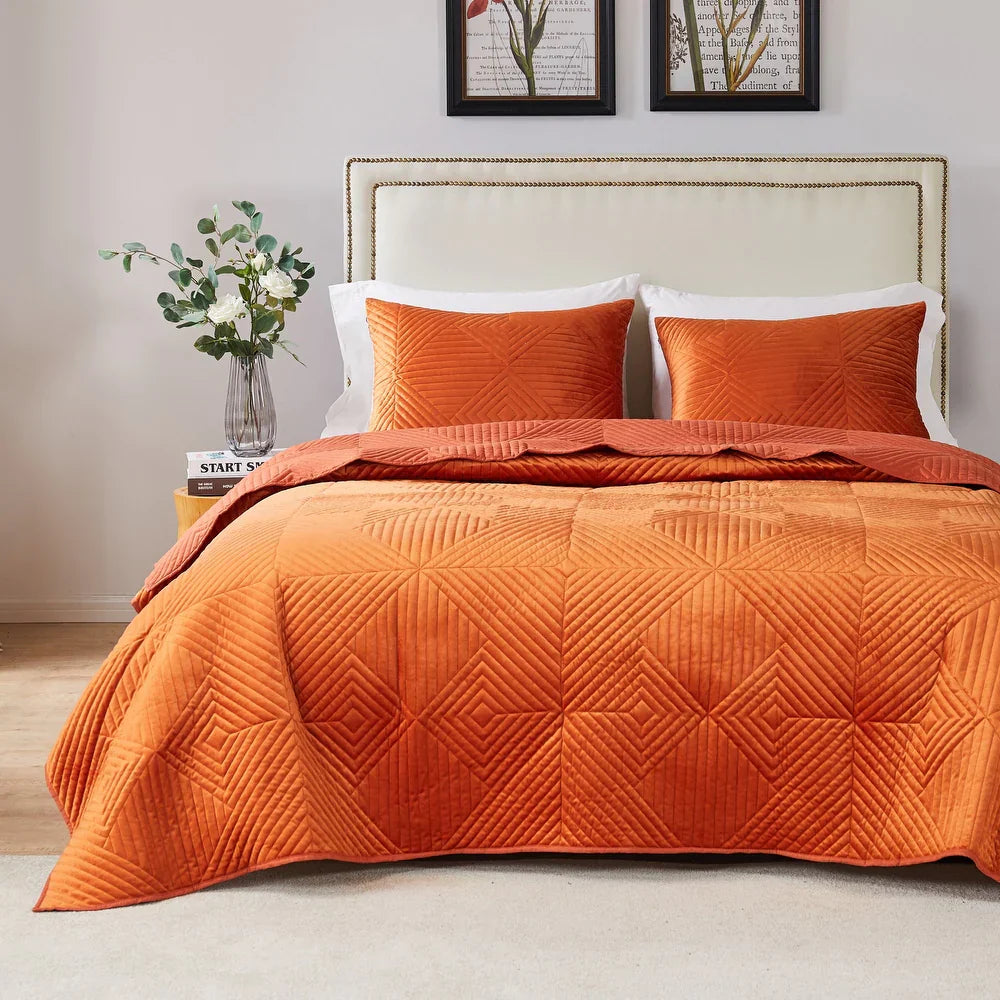  Greenland Home Fashions Riviera Velvet Quilt Set - Spice - Spice - Bonton