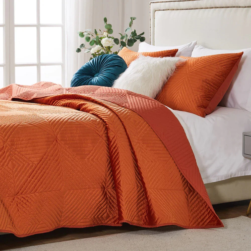  Greenland Home Fashions Riviera Velvet Quilt Set - Spice - Spice - Bonton