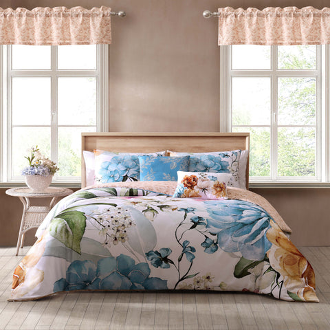 Maia Blue 100% Cotton 5-Piece Reversible Comforter Set