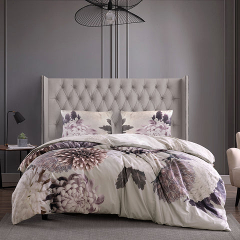 Bebejan Dahlia Purple 200 Thread Count 100% Cotton Sateen 3 Piece Reversible Duvet Cover Set
