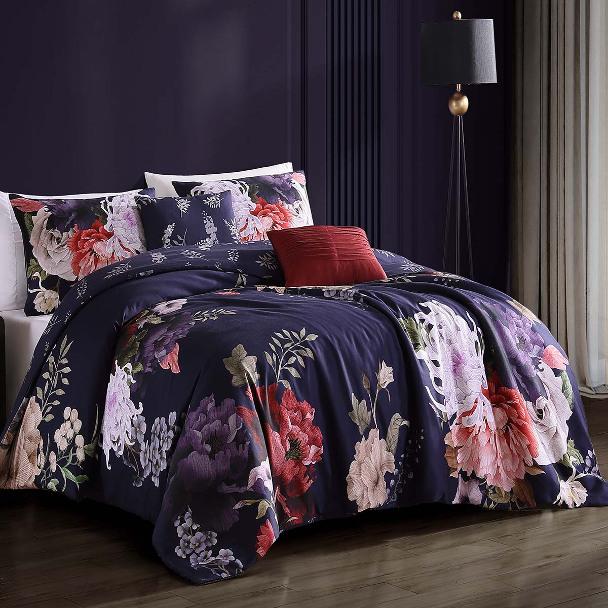  Bebejan Deep Purple Garden 5-Piece Reversible Comforter Set - Purple - Bonton