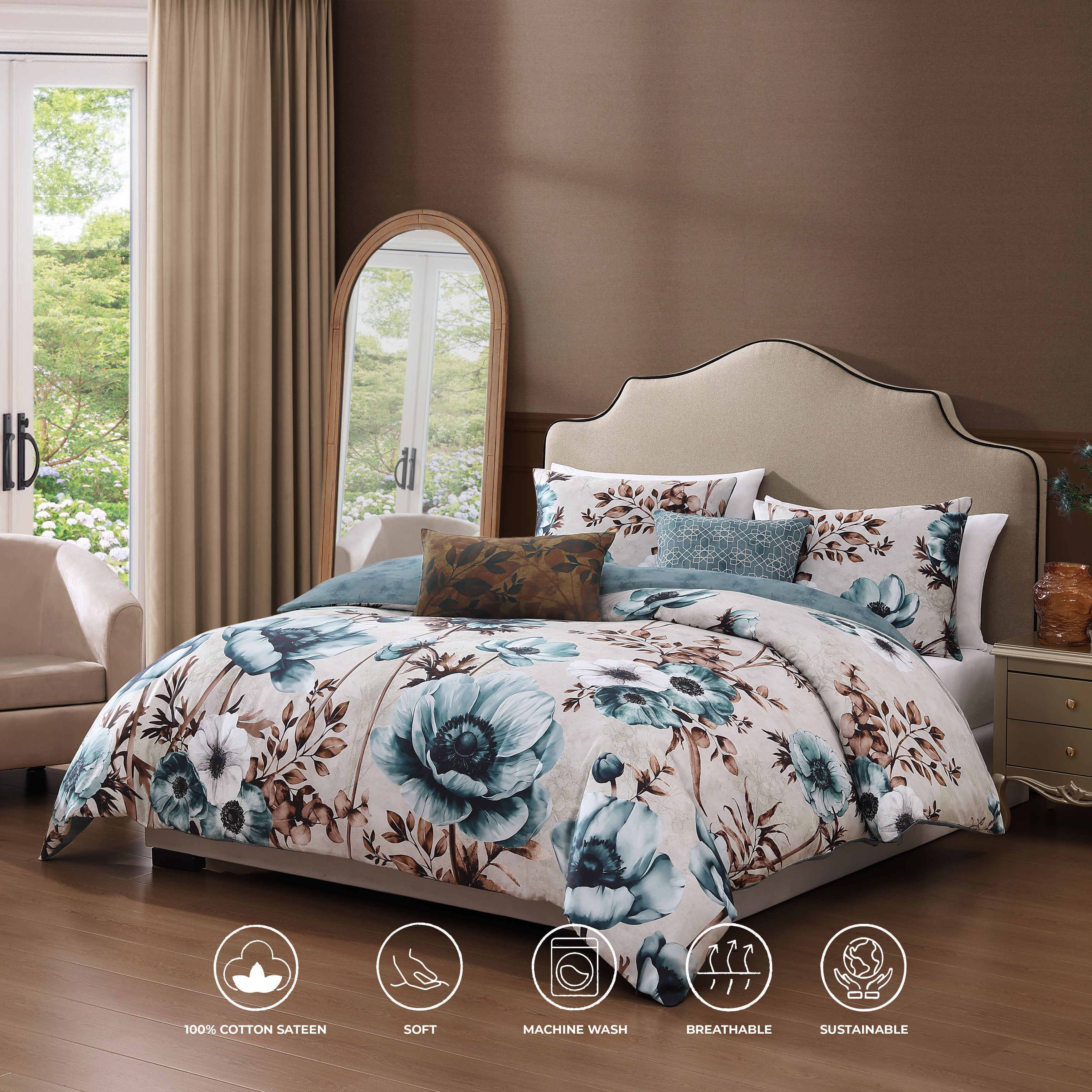  Bebejan Bebejan Flowers in the Mist 5 Piece Reversible Comforter Set - QUEEN - Bonton