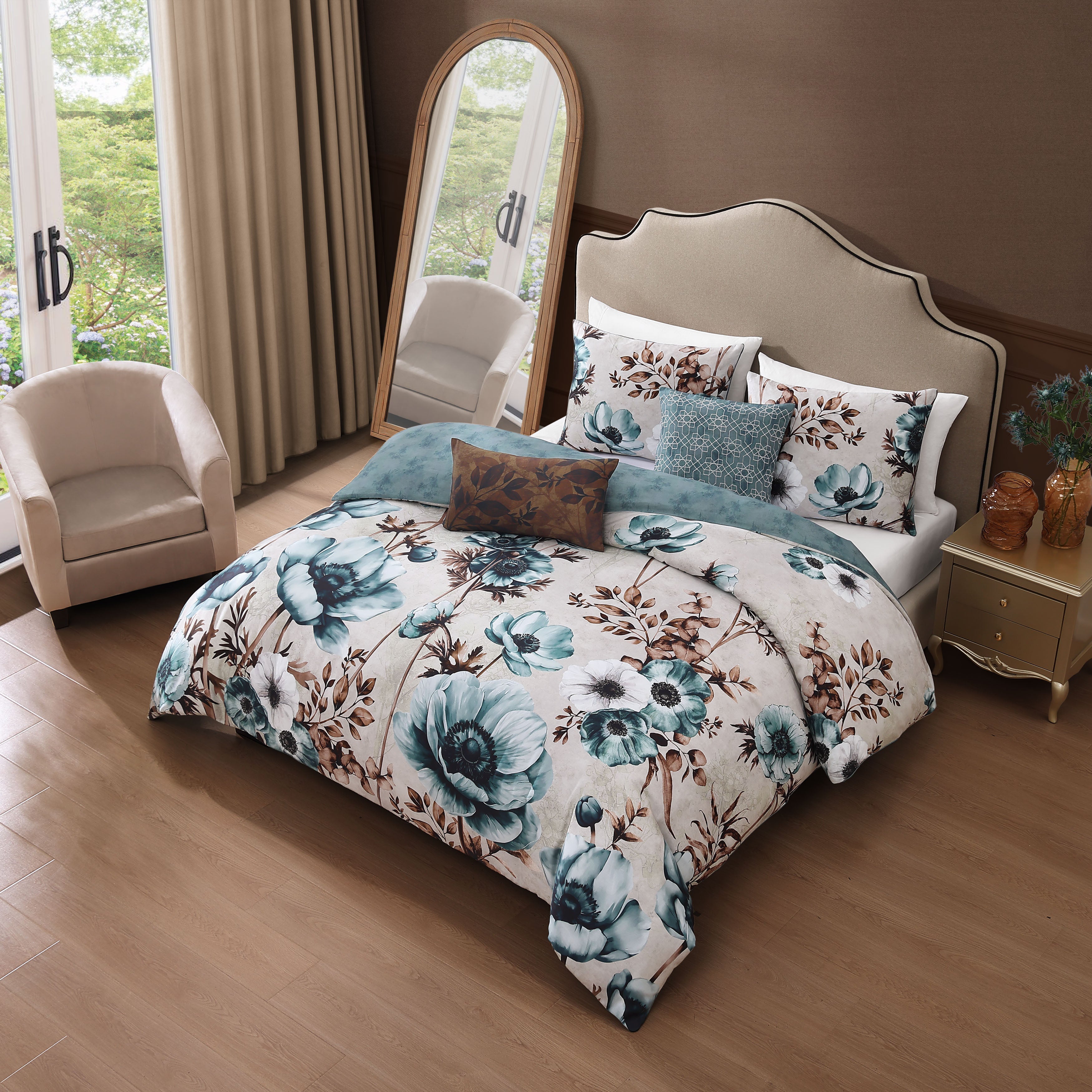  Bebejan Bebejan Flowers in the Mist 5 Piece Reversible Comforter Set - QUEEN - Bonton