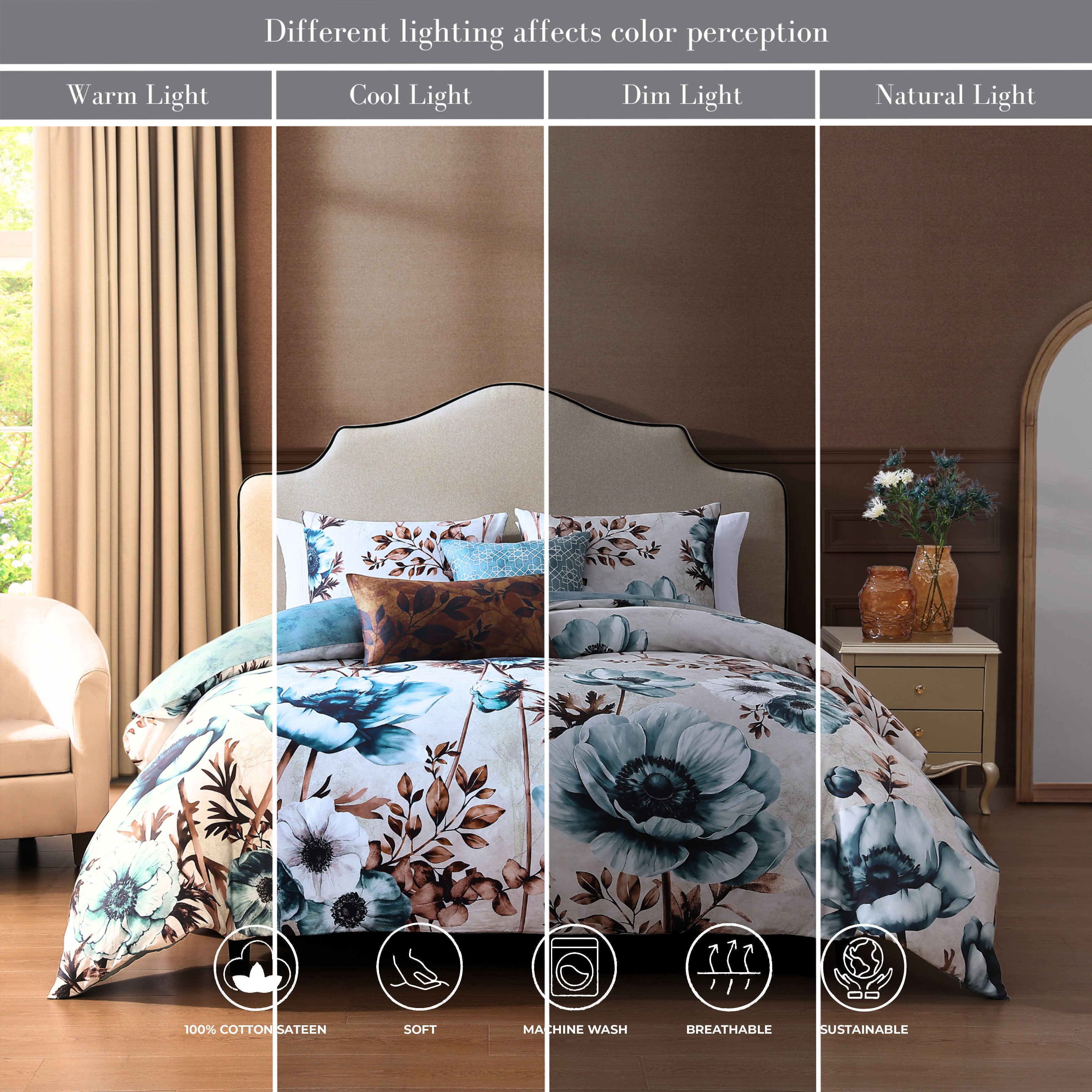  Bebejan Bebejan Flowers in the Mist 5 Piece Reversible Comforter Set - QUEEN - Bonton