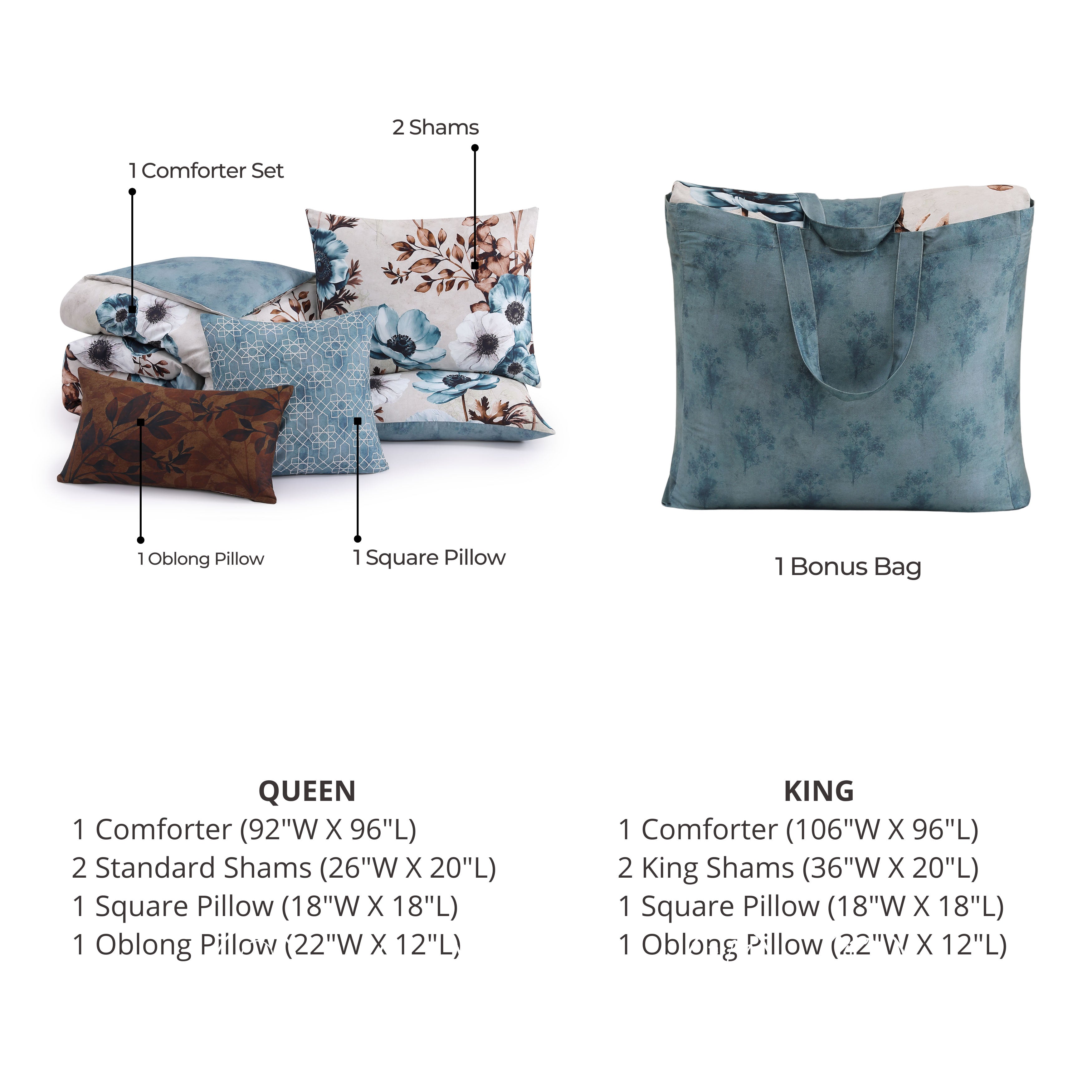  Bebejan Bebejan Flowers in the Mist 5 Piece Reversible Comforter Set - QUEEN - Bonton