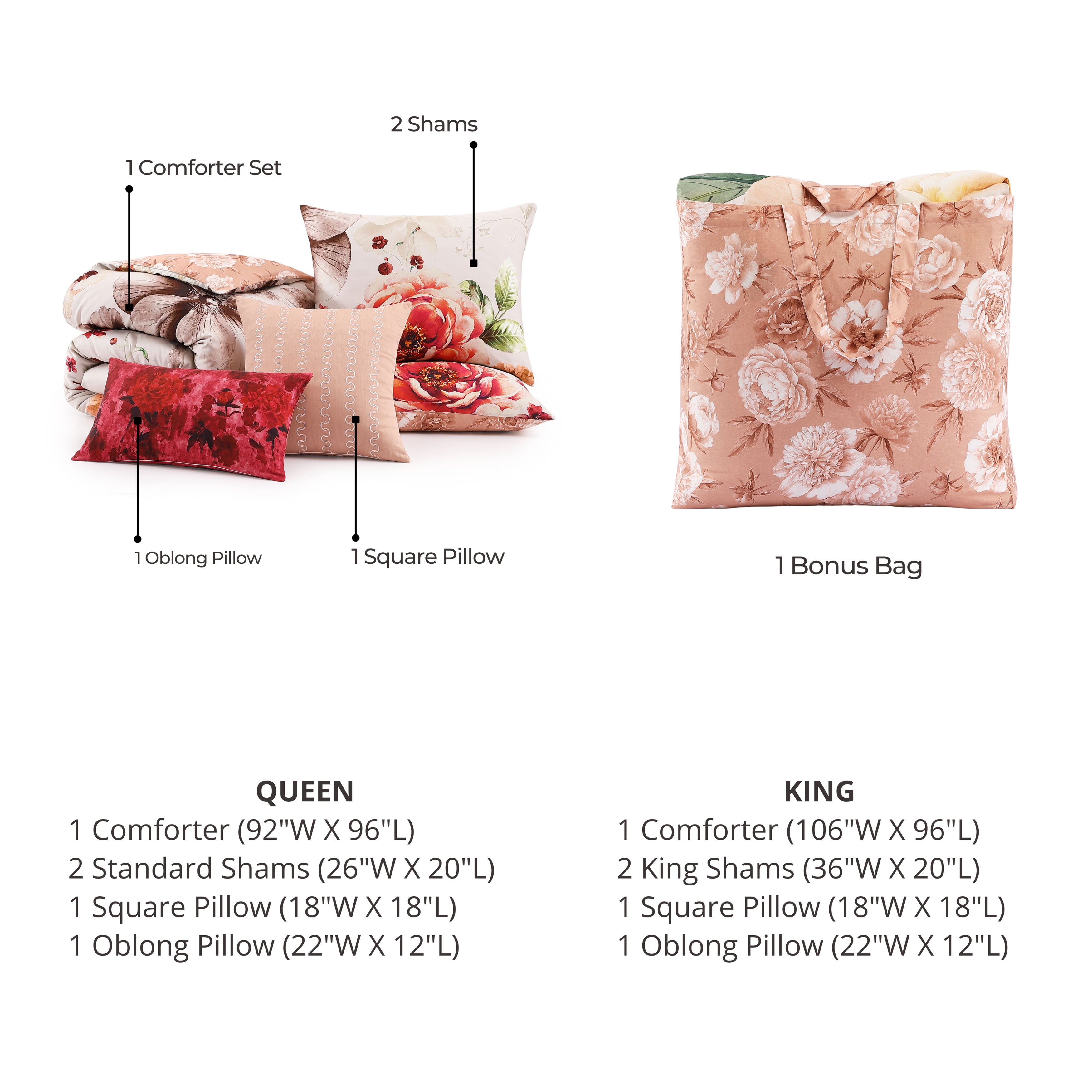  Bebejan Bebejan Hazy Blossom 5 Piece Reversible Comforter Set - QUEEN - Bonton