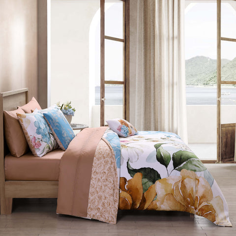 Maia Blue 100% Cotton 5-Piece Reversible Comforter Set