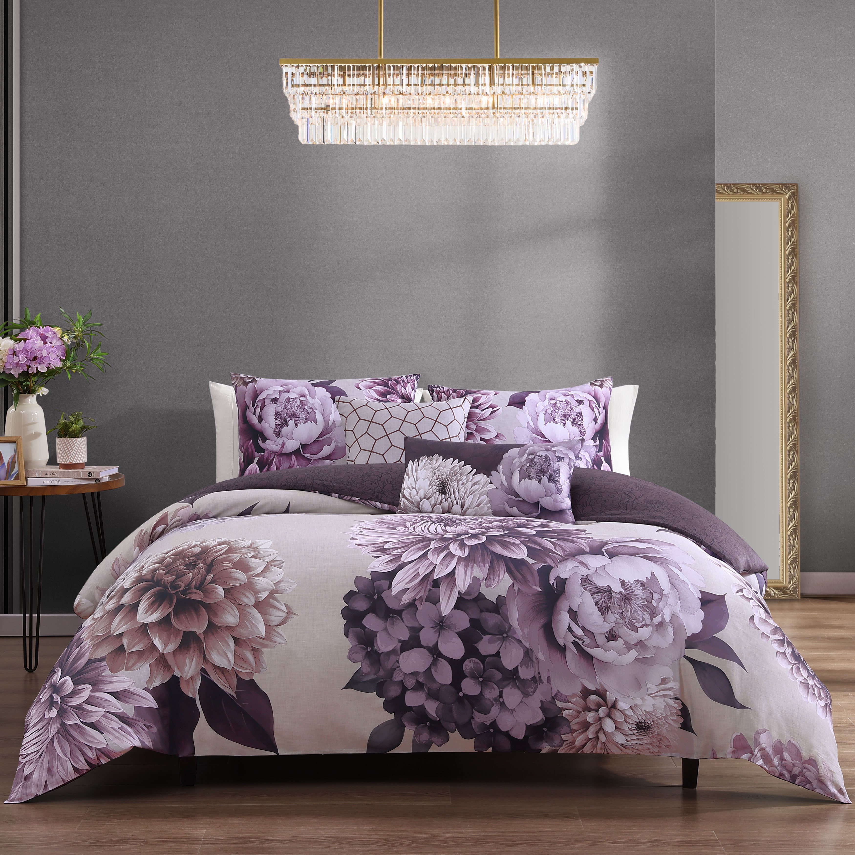  Bebejan Dahlia Purple 100% Cotton 5-Piece Reversible Comforter Set - QUEEN - Bonton