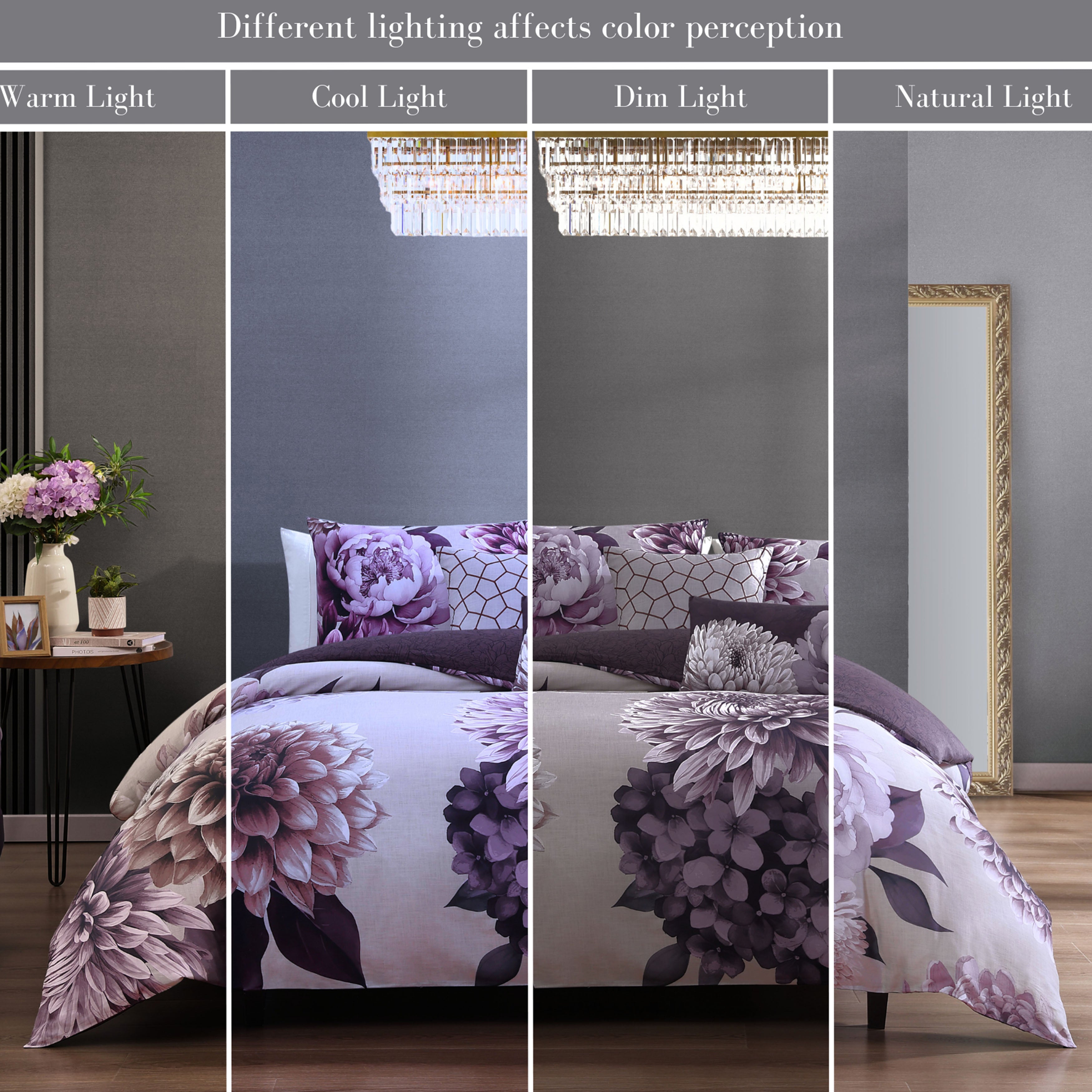  Bebejan Dahlia Purple 100% Cotton 5-Piece Reversible Comforter Set - QUEEN - Bonton