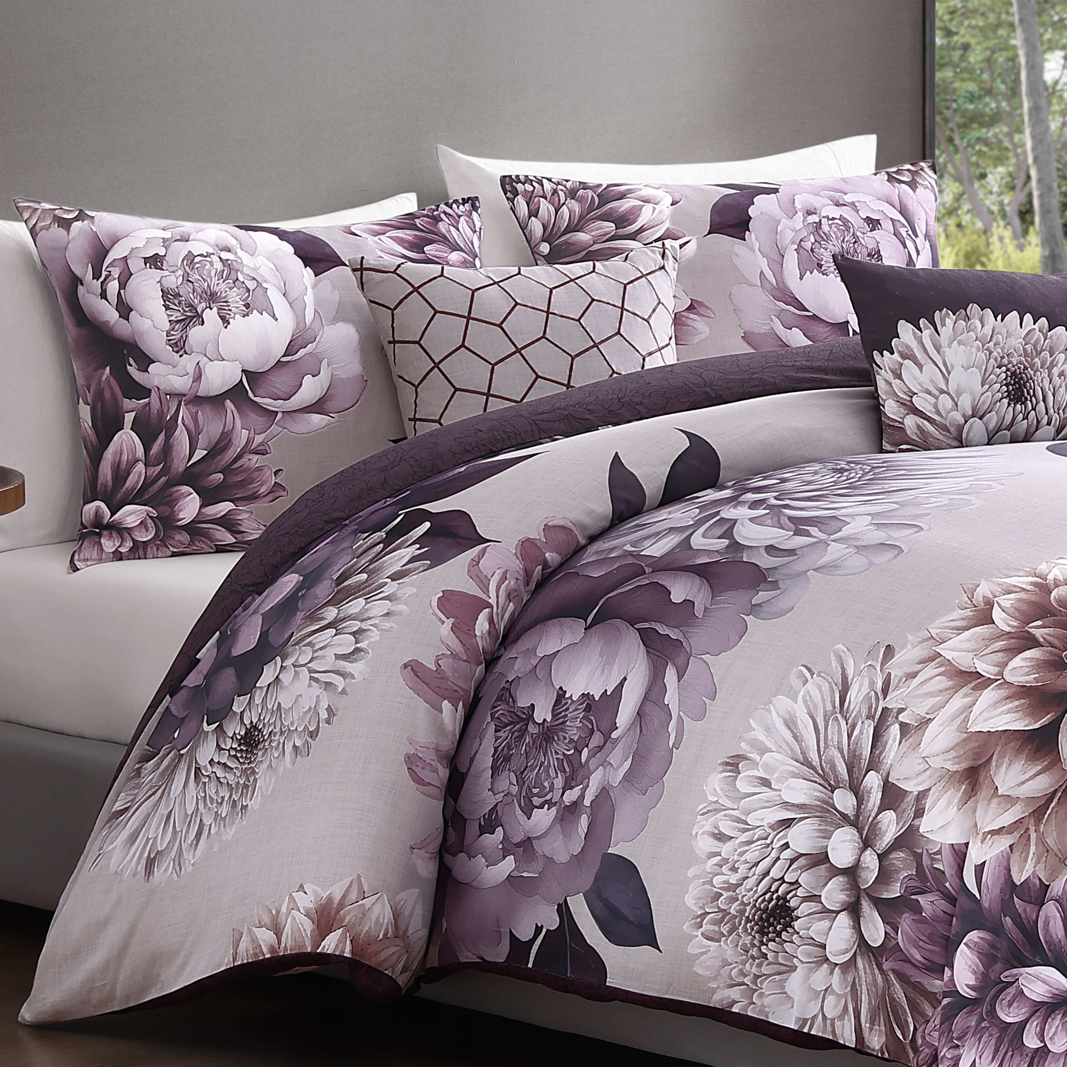  Bebejan Dahlia Purple 100% Cotton 5-Piece Reversible Comforter Set - QUEEN - Bonton