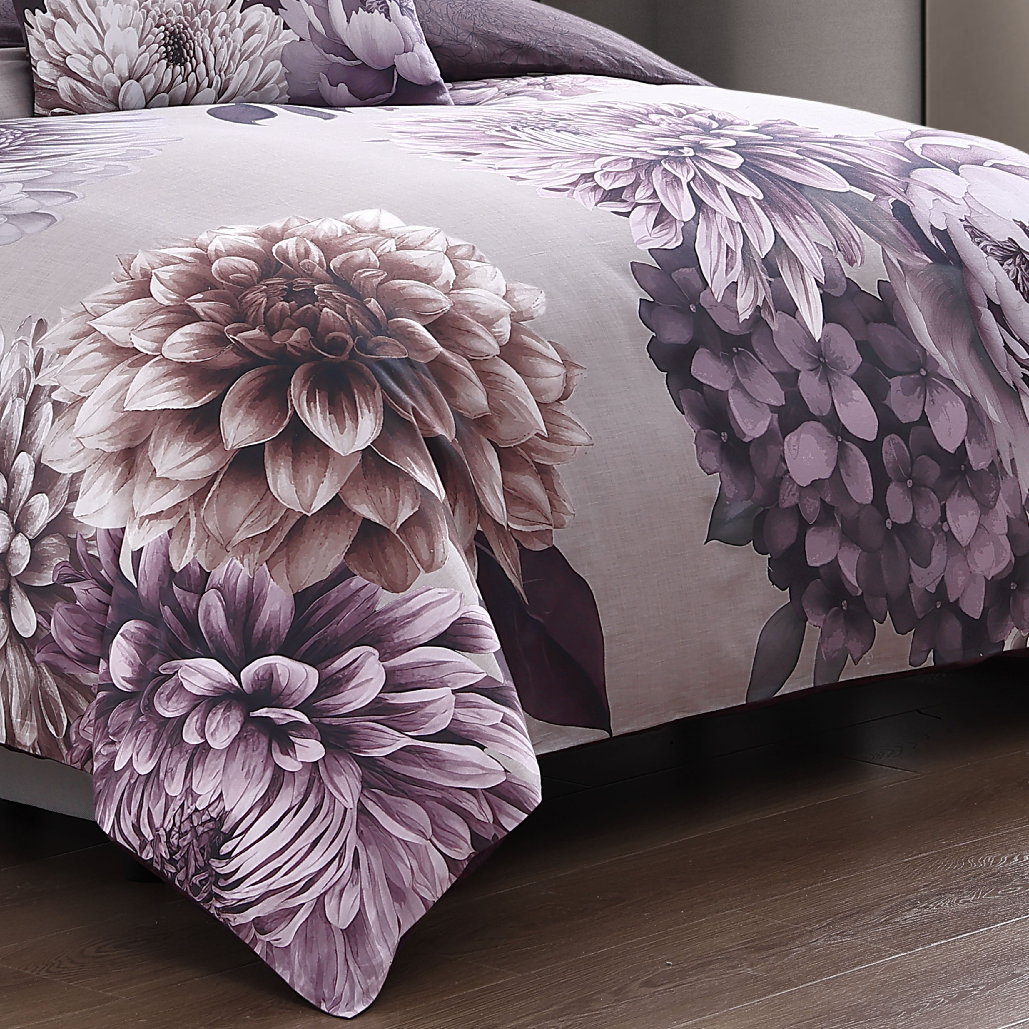  Bebejan Dahlia Purple 100% Cotton 5-Piece Reversible Comforter Set - QUEEN - Bonton