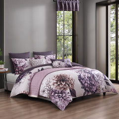 Dahlia Purple 100% Cotton 5-Piece Reversible Comforter Set