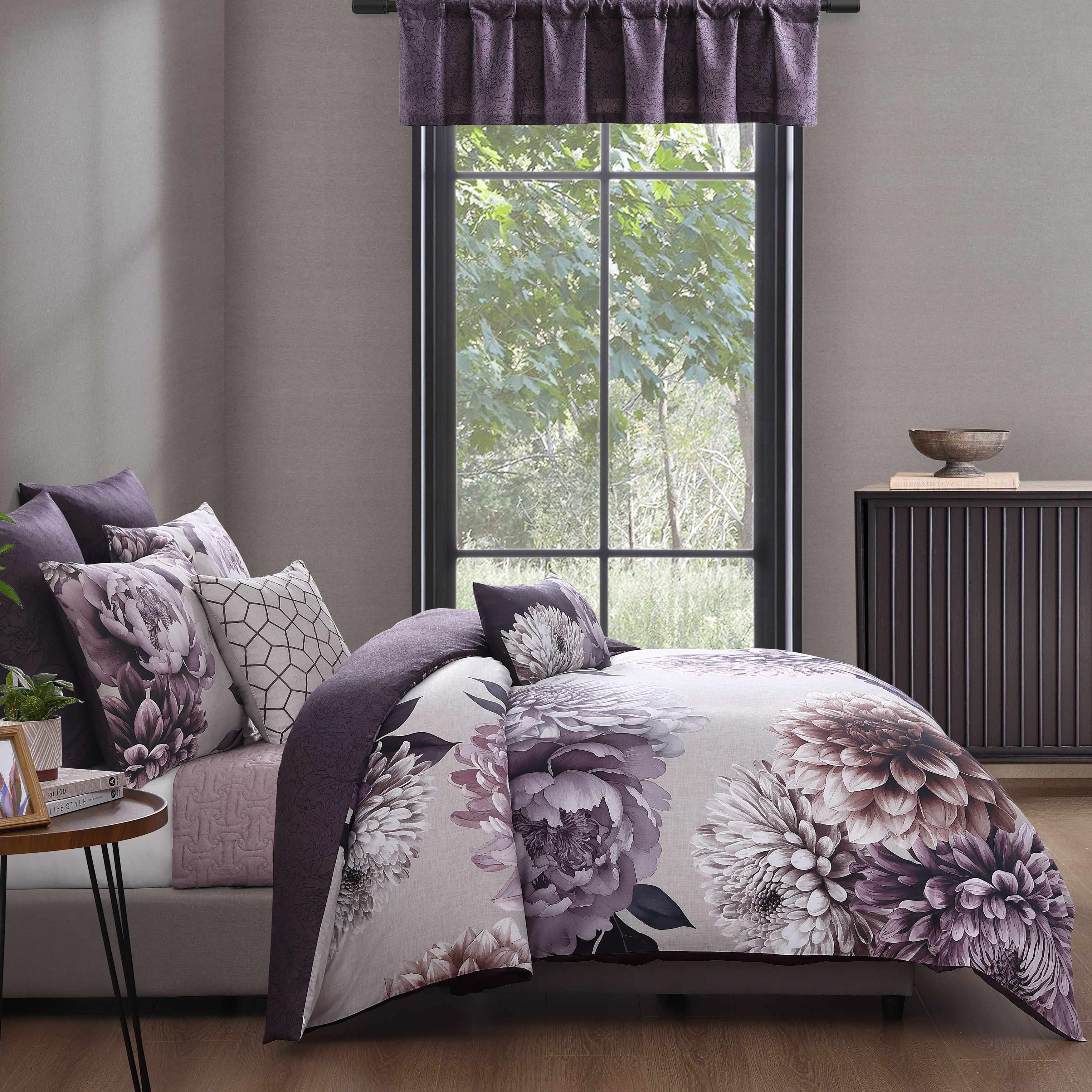  Bebejan Dahlia Purple 100% Cotton 5-Piece Reversible Comforter Set - QUEEN - Bonton