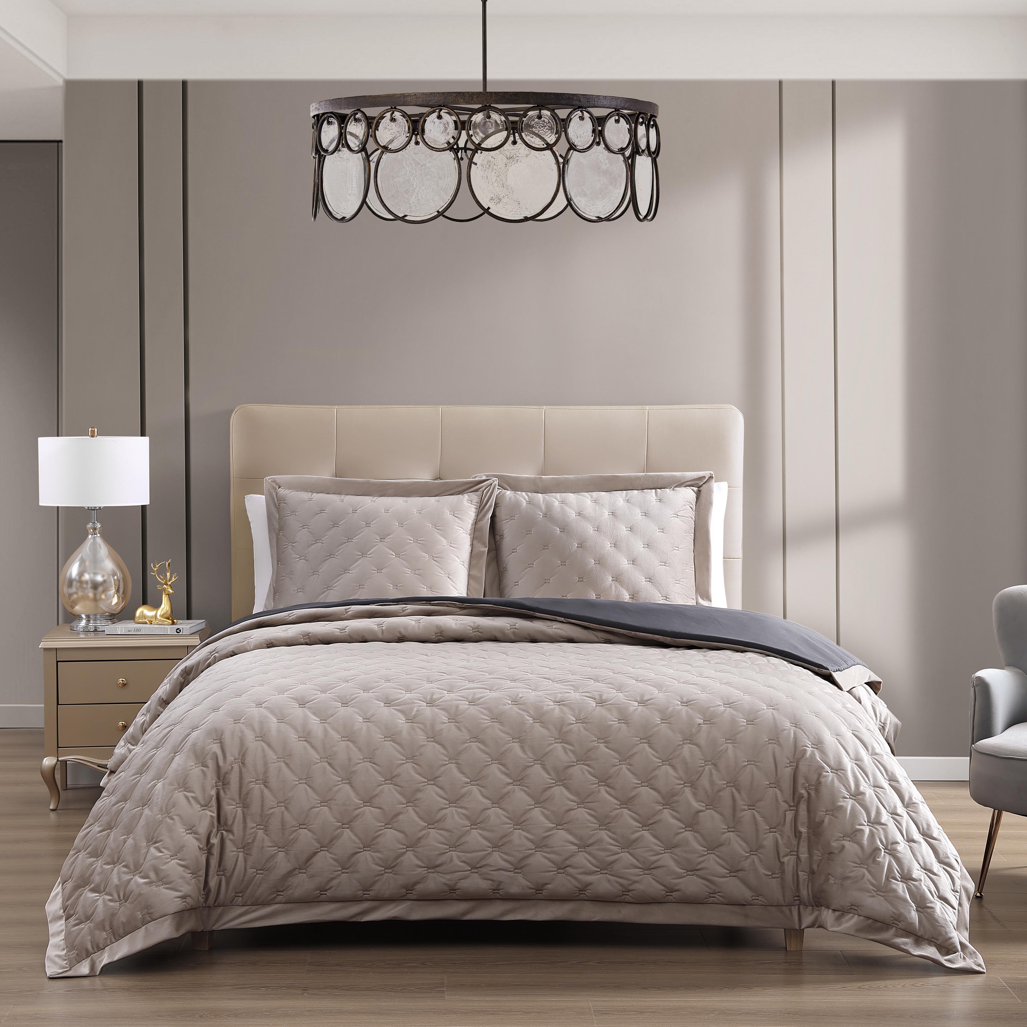  Bebejan Bebejan 3 Piece Velvet Comforter Set - DARK BROWN - Bonton