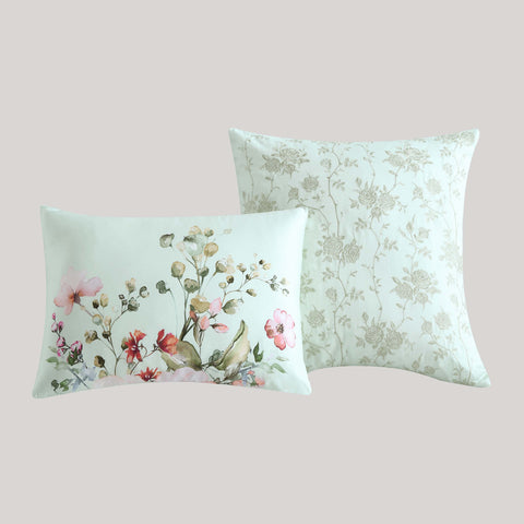 Rose on Misty Green 100% Cotton 5-Piece Reversible Comforter Set