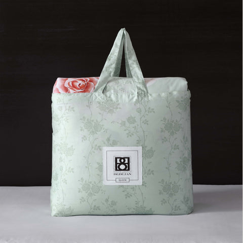Rose on Misty Green 100% Cotton 5-Piece Reversible Comforter Set