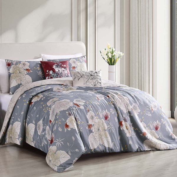  Sunham 3-Piece Pink Blush Gray White Floral Full Queen Comforter  Set with 2 Shams Big Flowers : Home & Kitchen