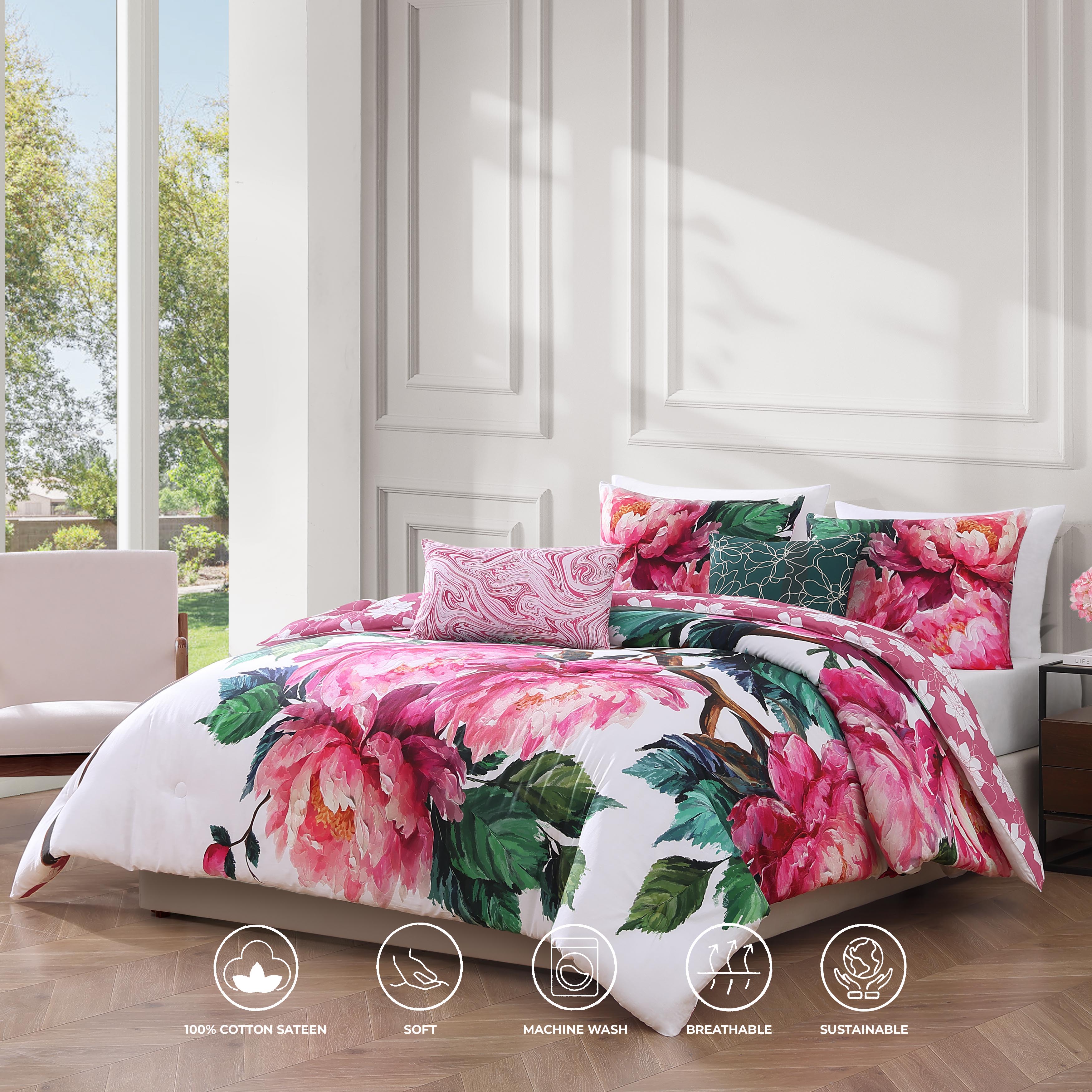  Bebejan Bebejan Textured Floral 5 Piece Reversible Comforter Set - QUEEN - Bonton