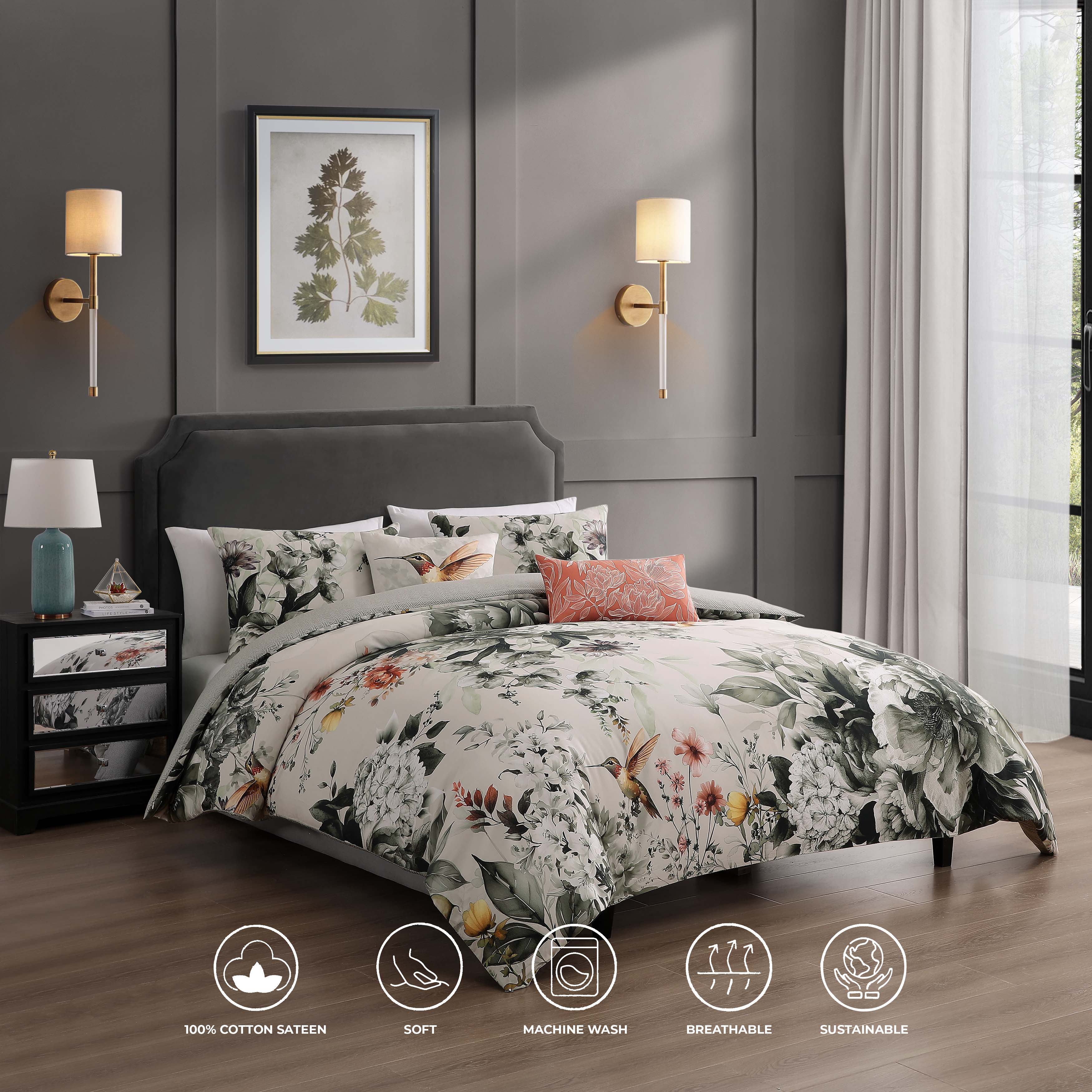  Bebejan Bebejan Vintage Bloom 5 Piece Reversible Comforter Set - QUEEN - Bonton