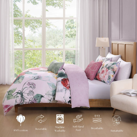Cool Pink Roses 5 Piece Reversible Comforter Set