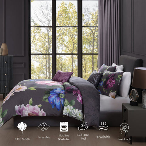 Elegant Blossoms 5 Piece Reversible Comforter Set