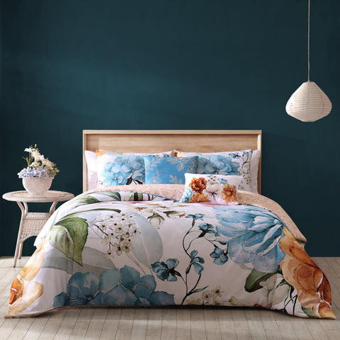Maia Blue 100% Cotton 5-Piece Reversible Comforter Set