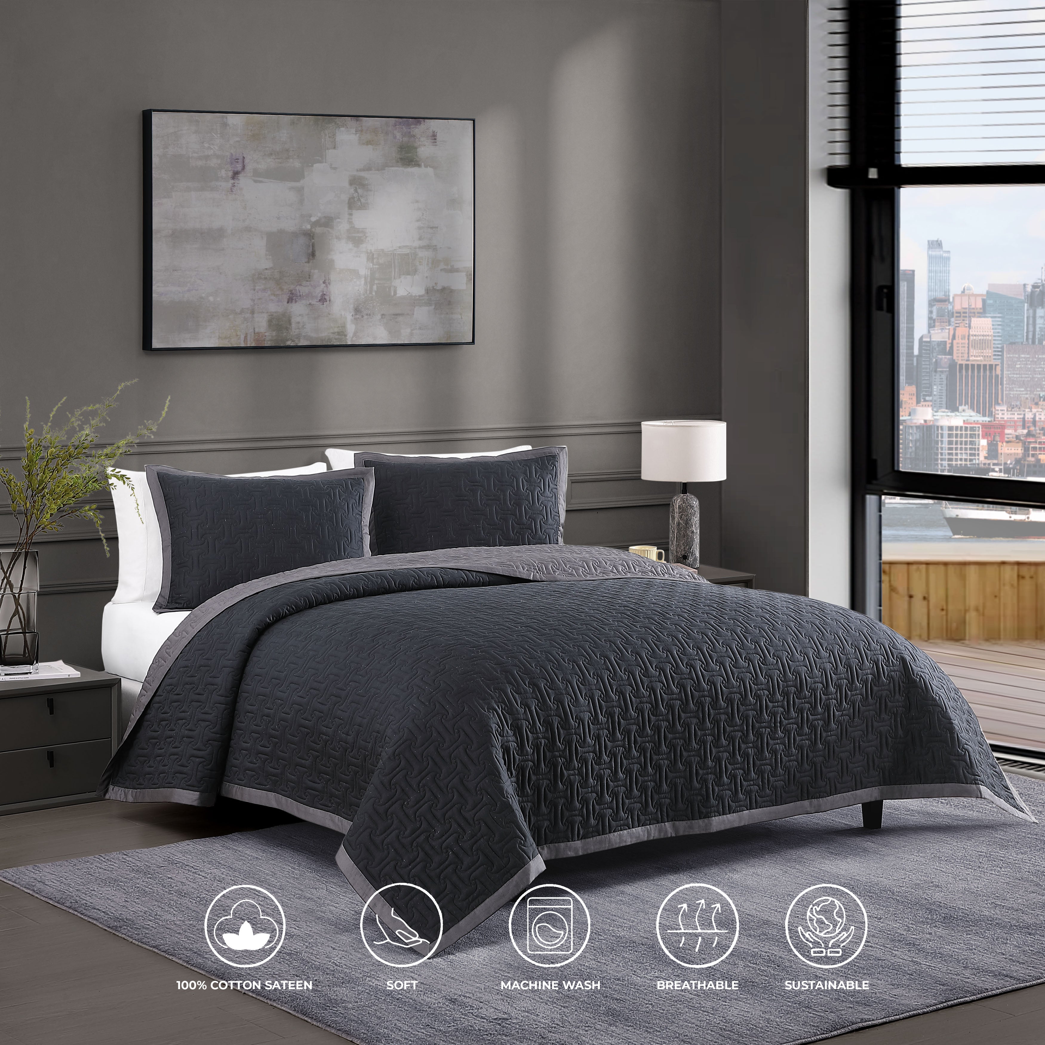  Bebejan Bebejan 3 Piece Textured Quilted Coverlet Set - SAGE/IVORY - Bonton