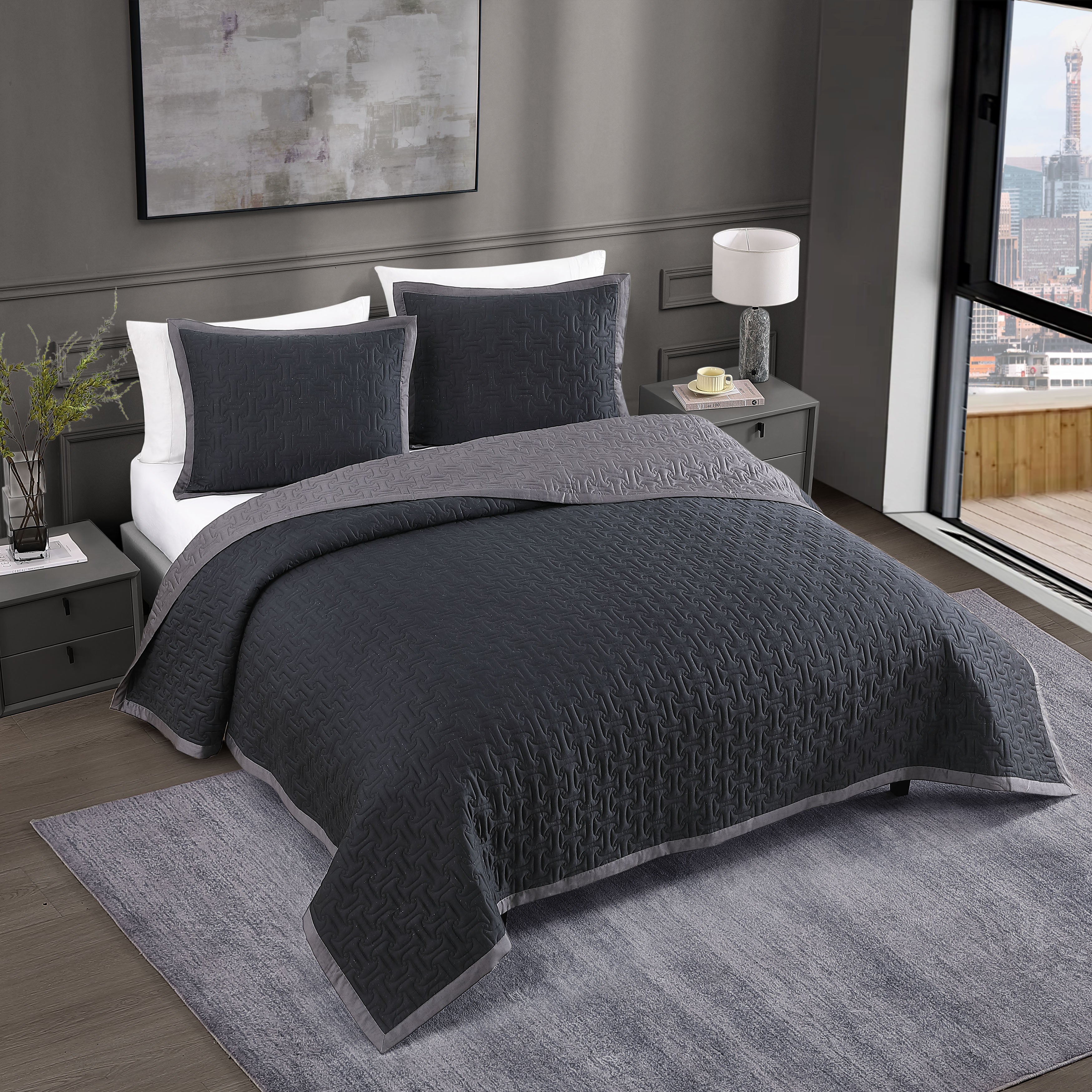  Bebejan Bebejan 3 Piece Textured Quilted Coverlet Set - SAGE/IVORY - Bonton