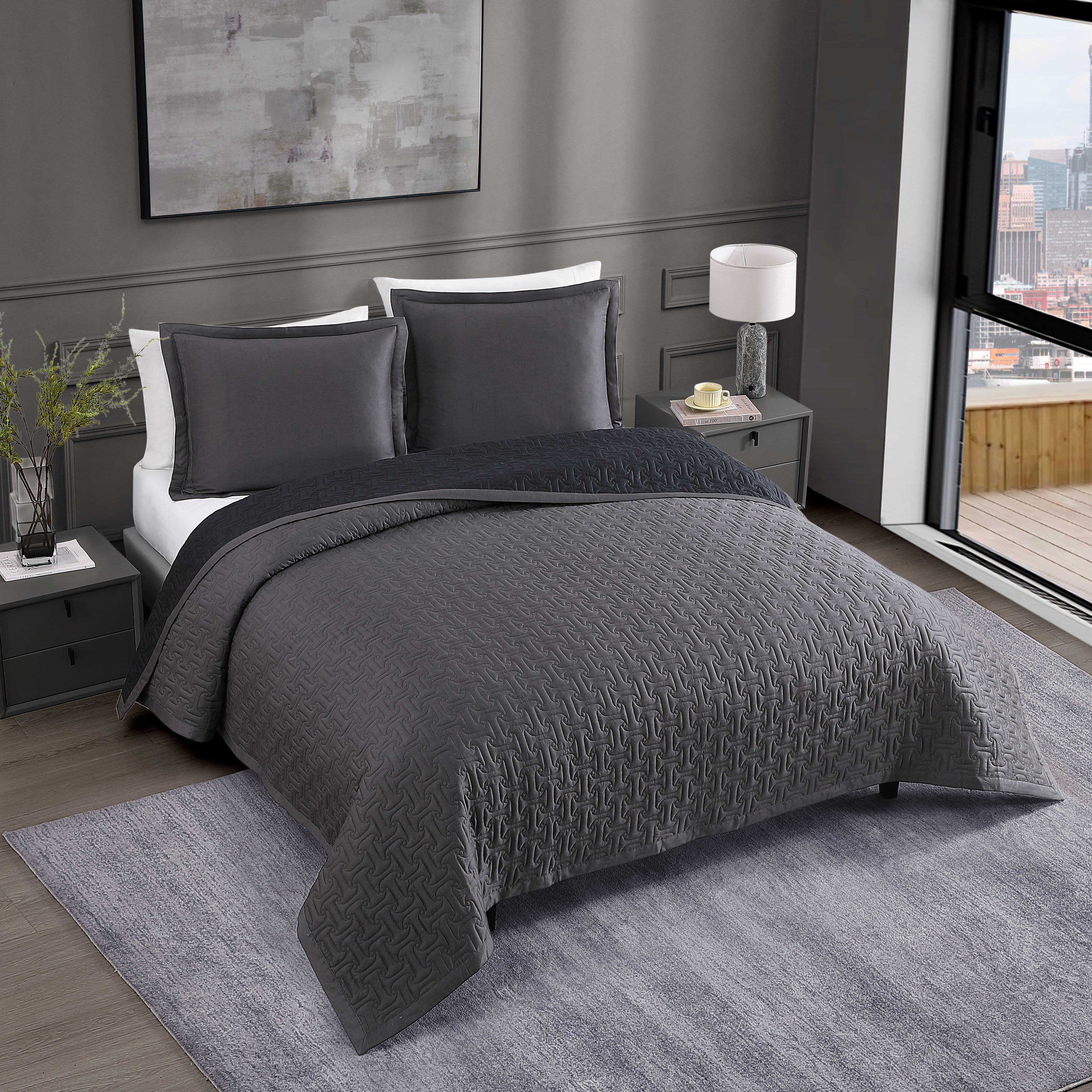  Bebejan Bebejan 3 Piece Textured Quilted Coverlet Set - SAGE/IVORY - Bonton