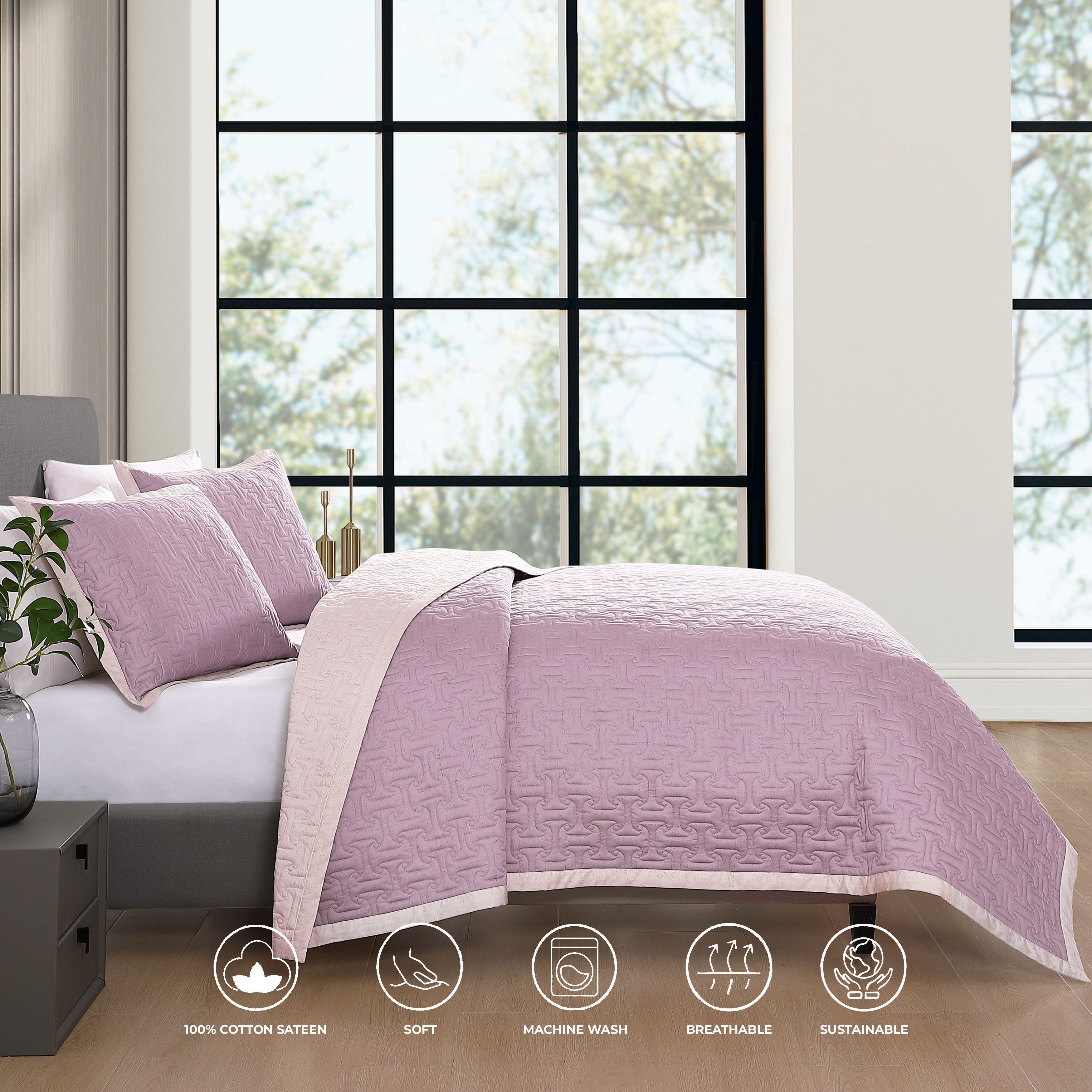  Bebejan Bebejan 3 Piece Textured Quilted Coverlet Set - SAGE/IVORY - Bonton