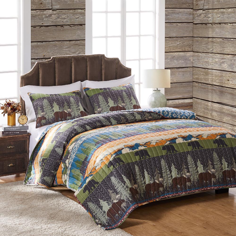  Greenland Home Fashions Black Bear Great Outdoors Wildlife Reversible Quilt Set - Multi - Bonton