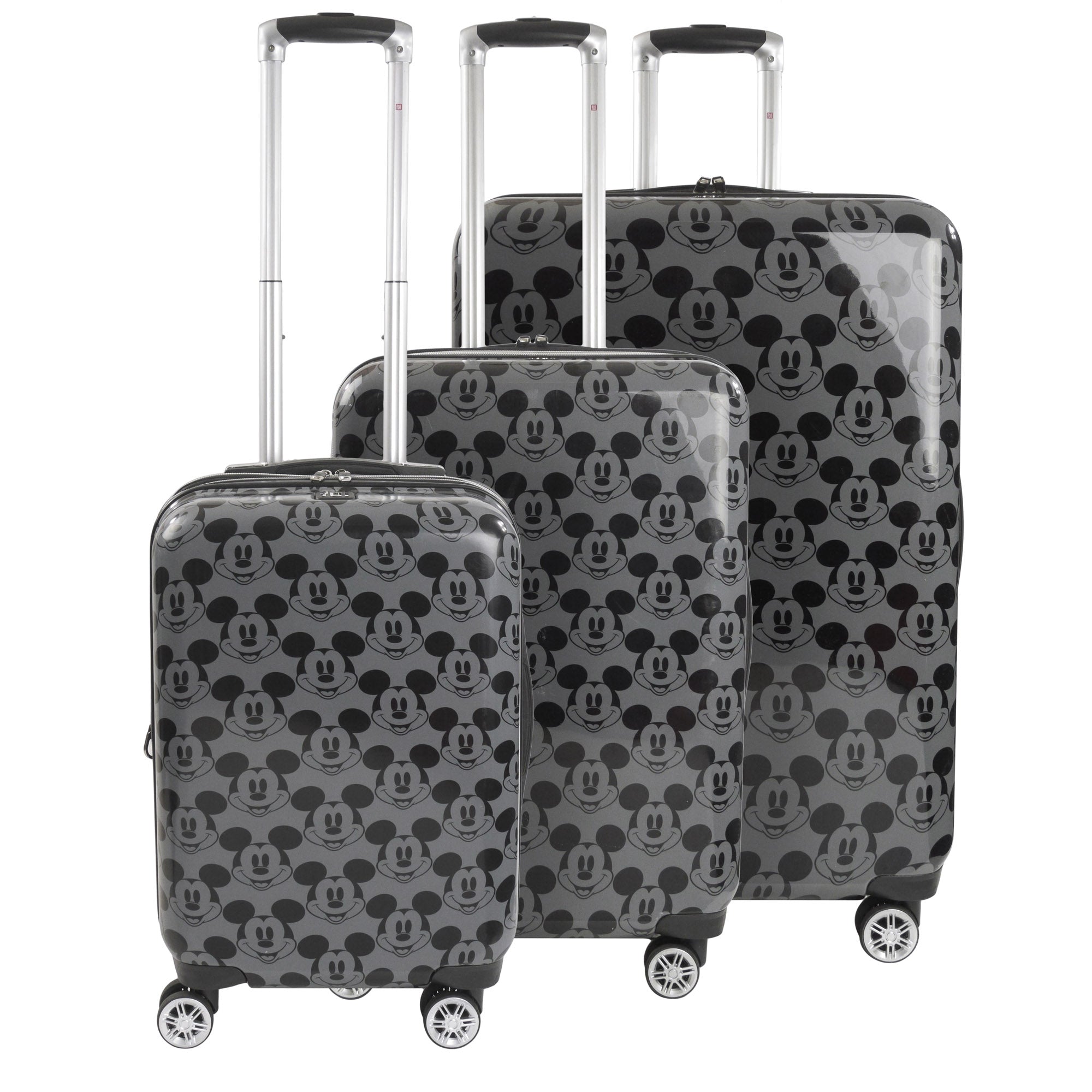  Ful Disney Mickey Mouse All Over Print 3 Piece Spinner Luggage Set - Charcoal - Bonton