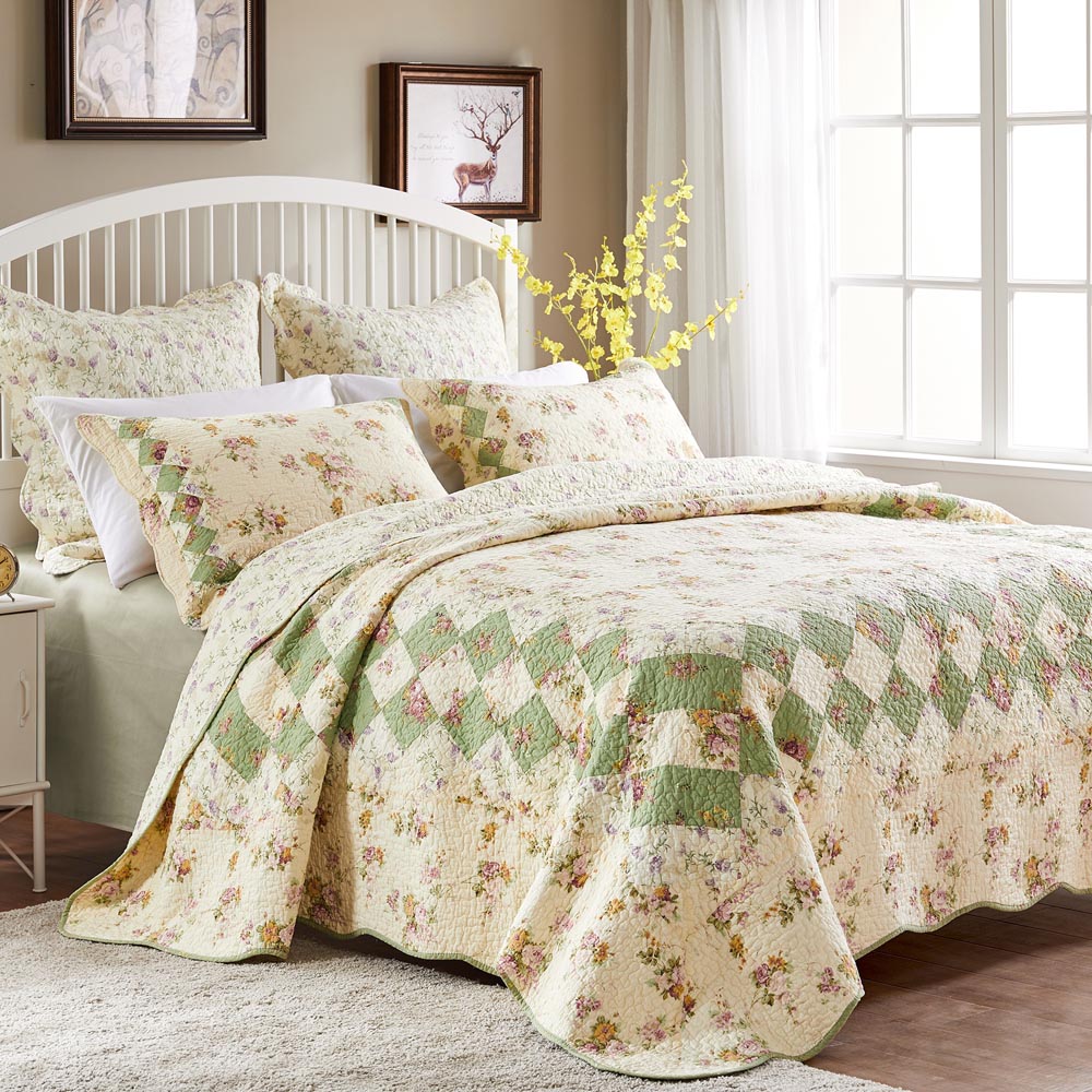  Greenland Home Fashions Bliss Patchwork Quilt Set - Ivory - Bonton