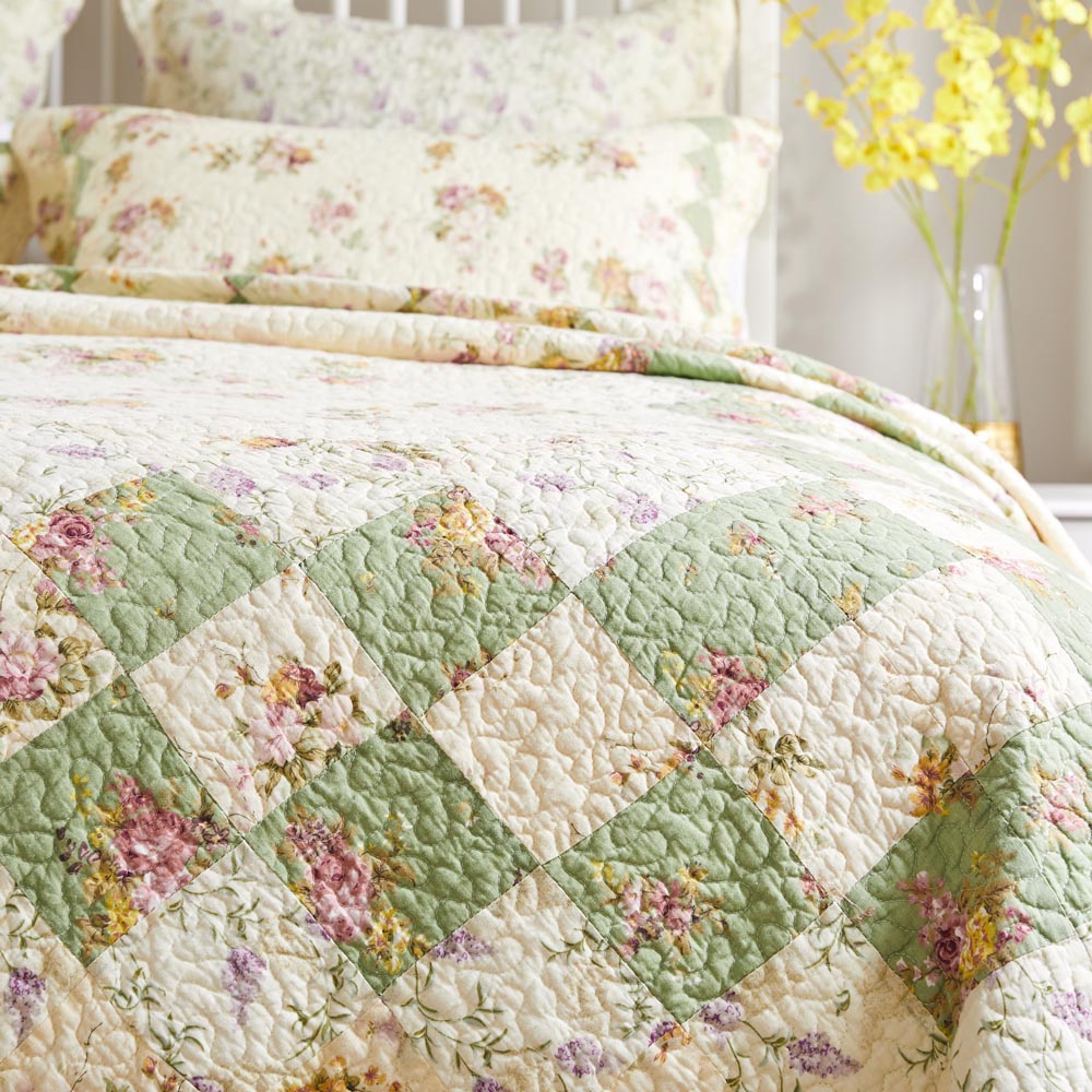  Greenland Home Fashions Bliss Patchwork Quilt Set - Ivory - Bonton