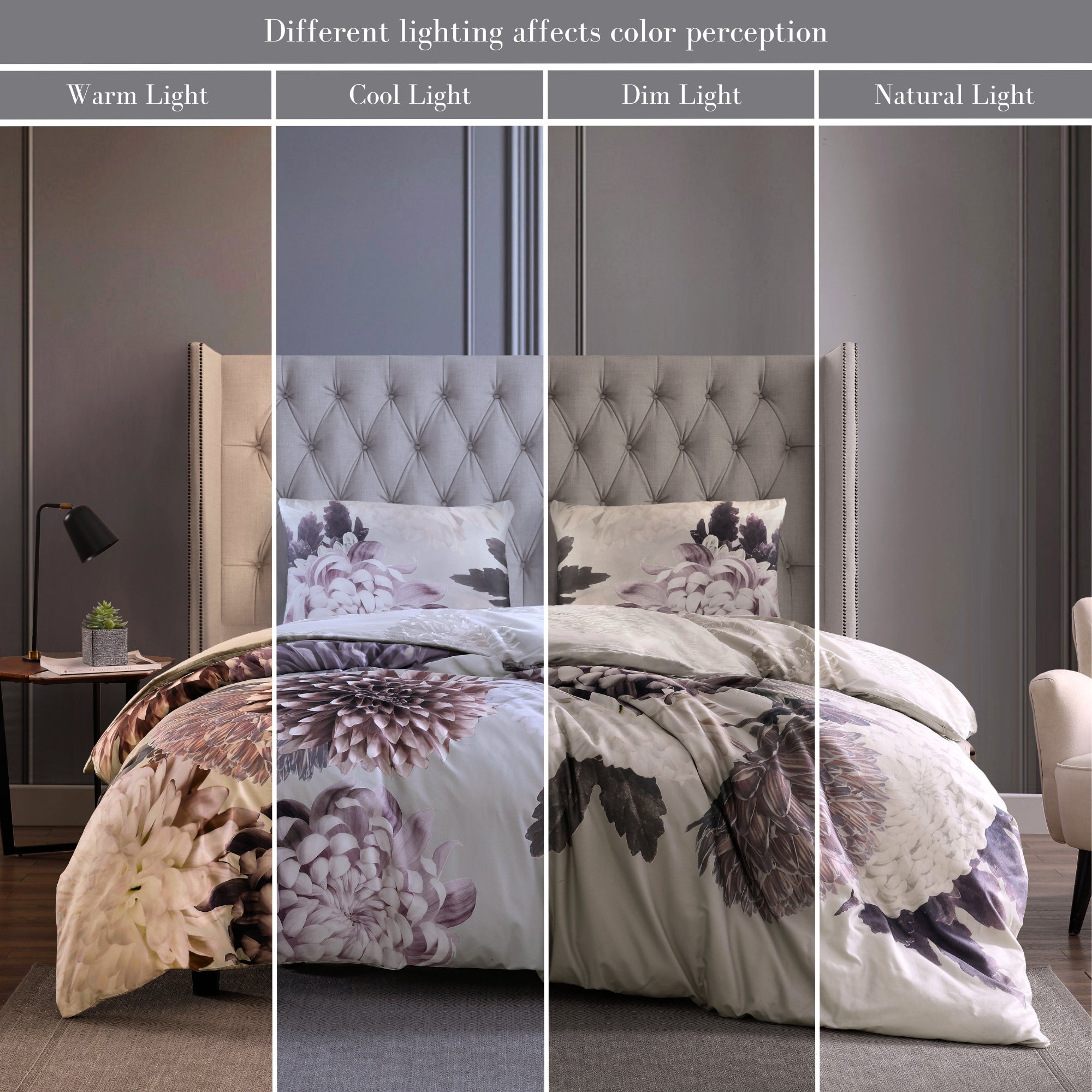 Bebejan Bebejan Dahlia Purple 200 Thread Count 100% Cotton Sateen 3 Piece Reversible Duvet Cover Set - QUEEN - Bonton