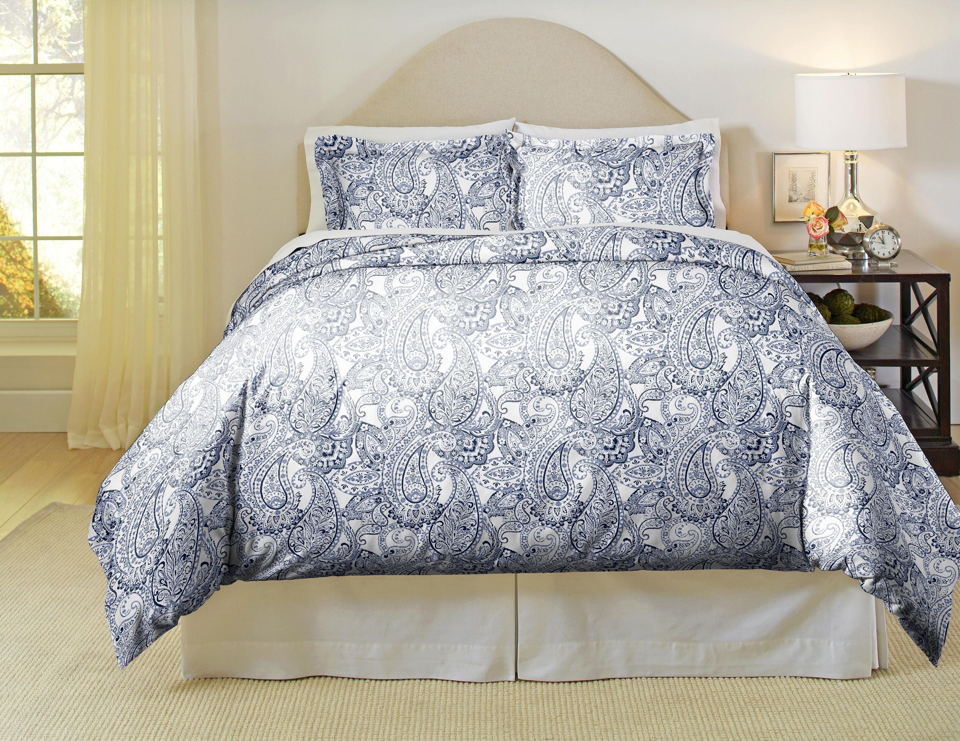  Pointehaven Paisley Combed Cotton Duvet Set - Blue - Bonton