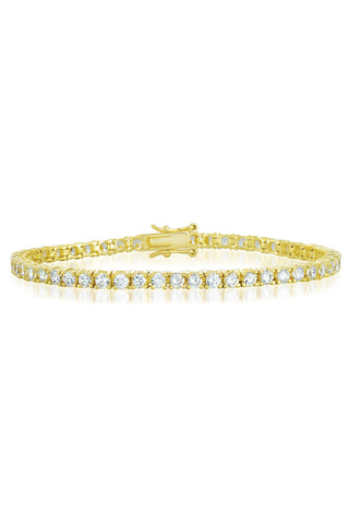 3mm Sterling Silver 14k Yellow Gold Plated Tennis Bracelet With Colored Cubic Zirconia