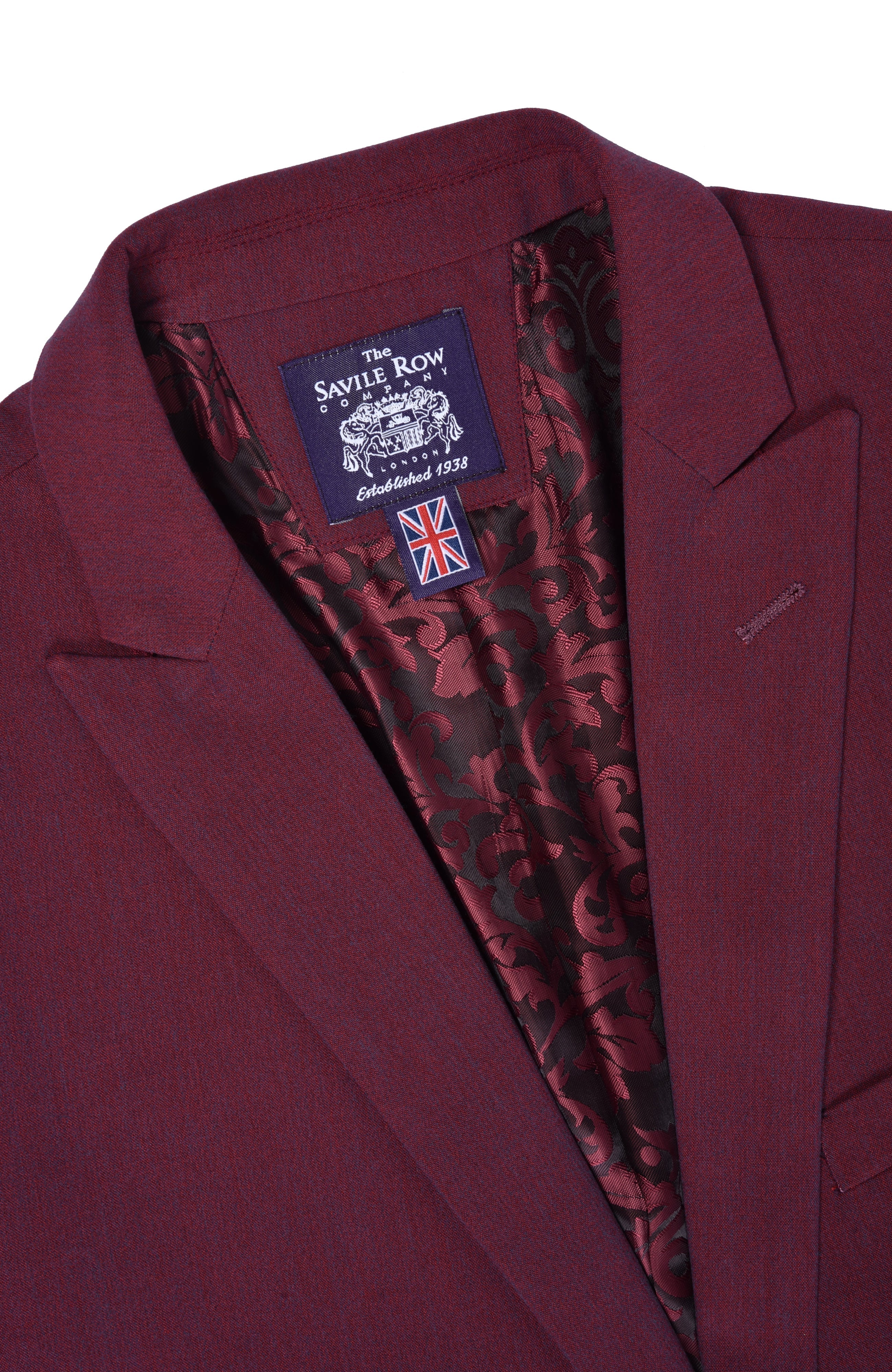  Savile Row Co Brixton Peak Lapel Stretch Mohair Red Suit - Burgundy - Bonton