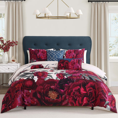 Bebejan Burgundy Branches 5 Piece Reversible Comforter Set